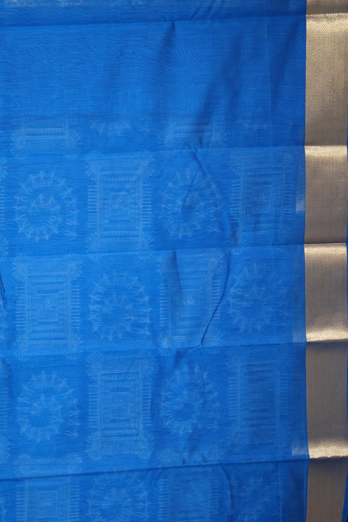 Kora Silk Cotton Saree - Blue Frame Warli