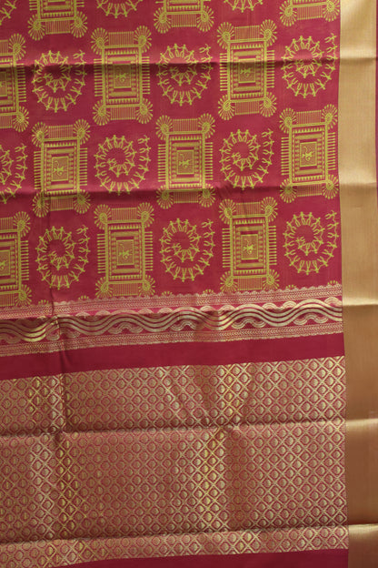 Kora Silk Cotton Saree - Maroon Frame Warli