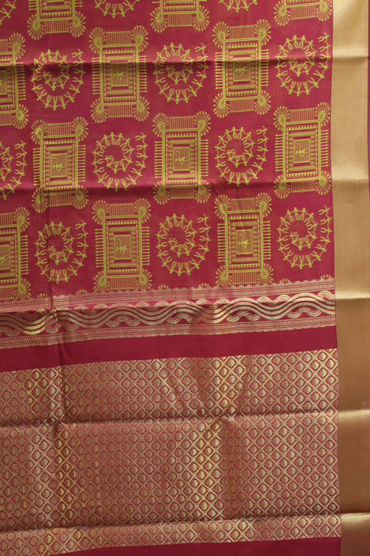 Kora Silk Cotton Saree - Maroon Frame Warli