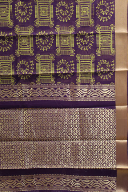 Kora Silk Cotton Saree - Wine Frame Warli