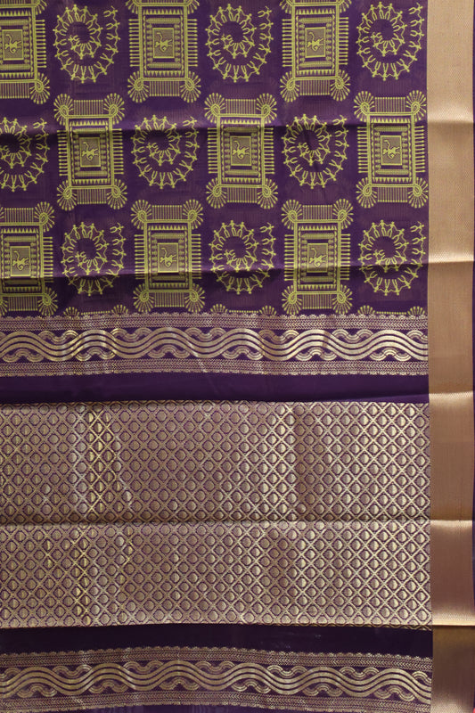 Kora Silk Cotton Saree - Wine Frame Warli