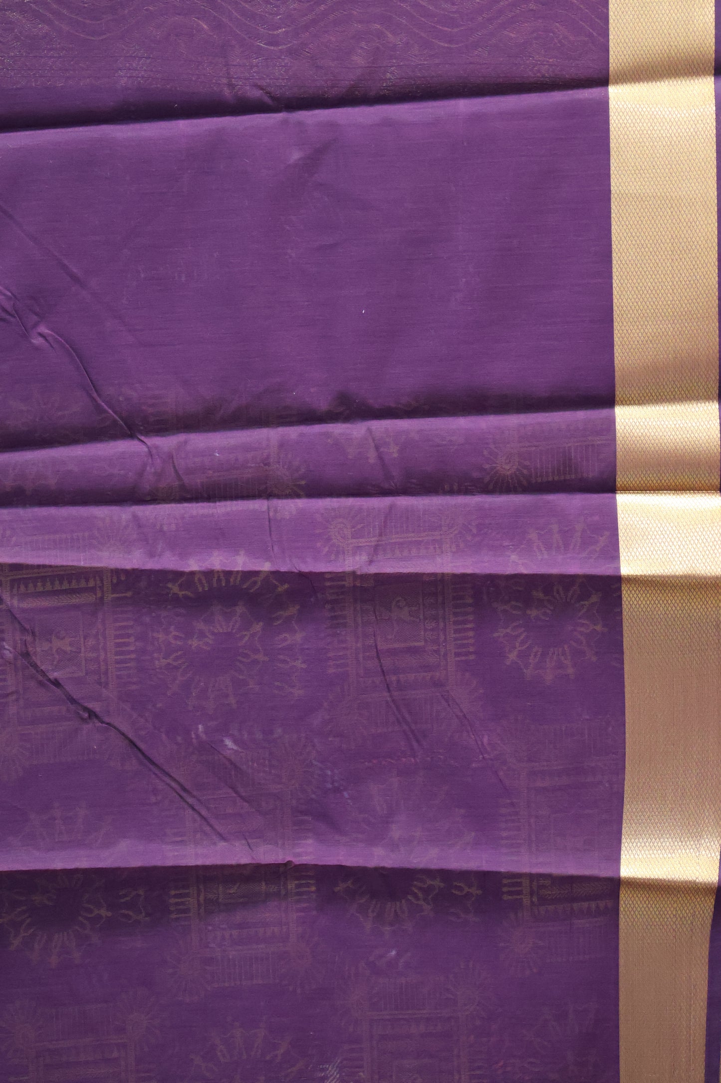 Kora Silk Cotton Saree - Wine Frame Warli