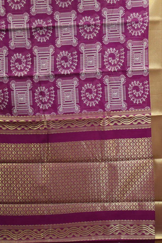 Kora Silk Cotton Saree - Purple Frame Warli