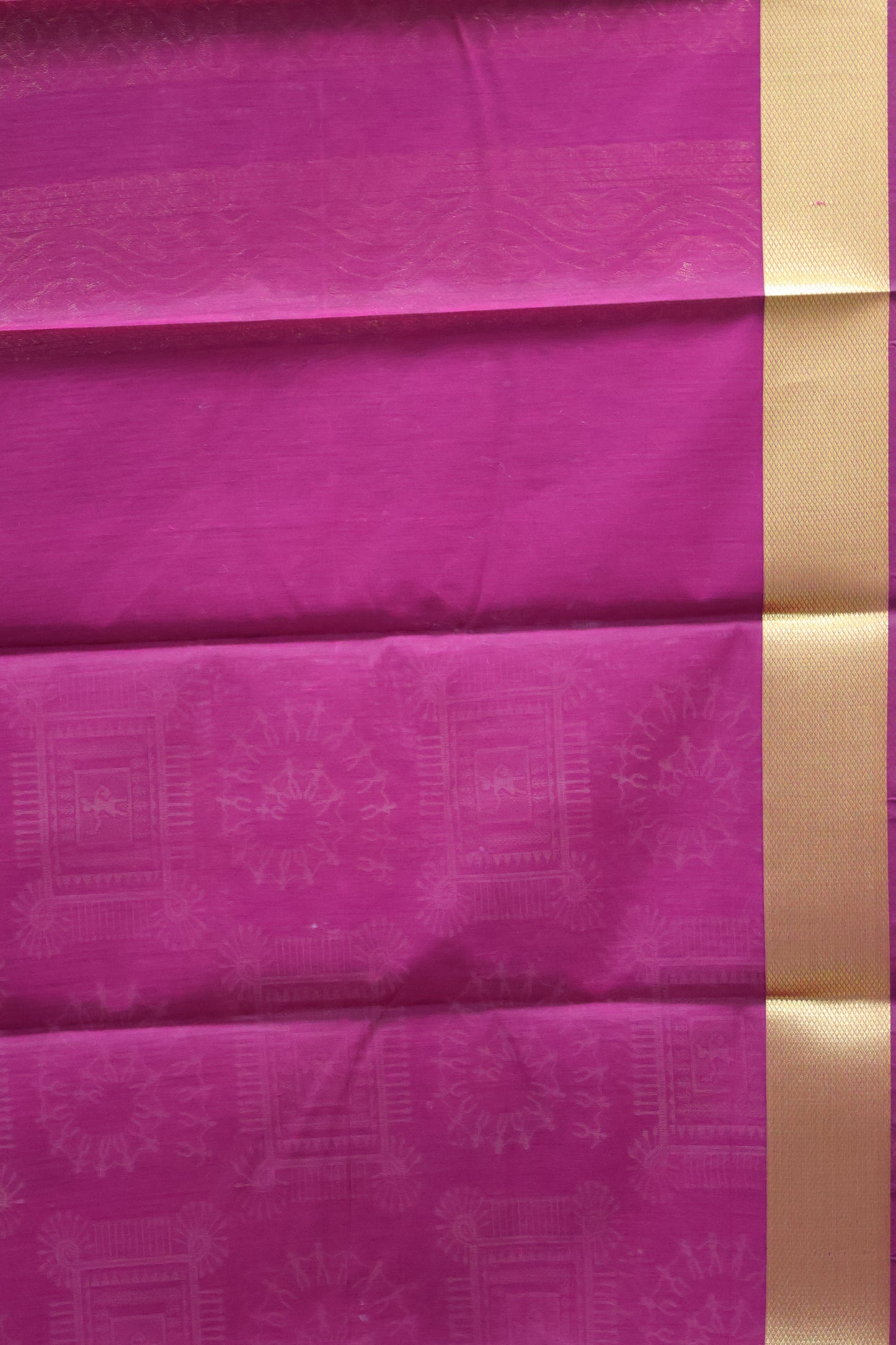 Kora Silk Cotton Saree - Purple Frame Warli