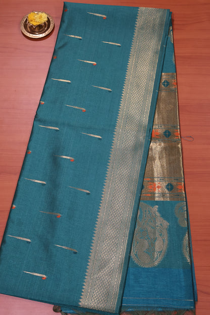 Soft Tussar Saree-Green Paithani Design