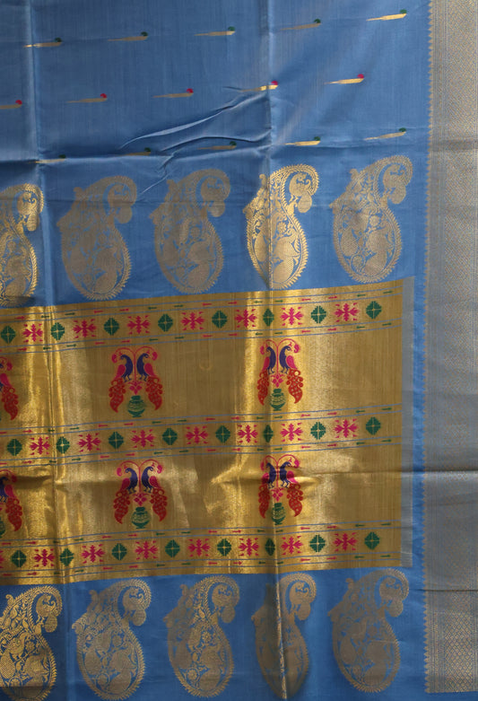 Soft Tussar Saree-Green Paithani Design