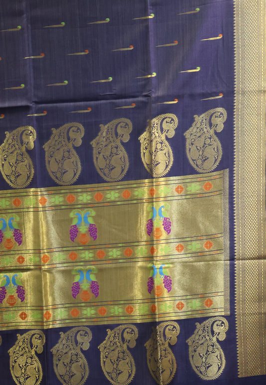 Soft Tussar Saree-Navy Blue Paithani Design