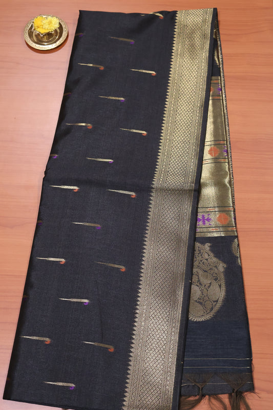 Soft Tussar Saree-Black Paithani Design