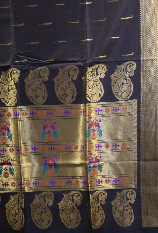 Soft Tussar Saree-Black Paithani Design