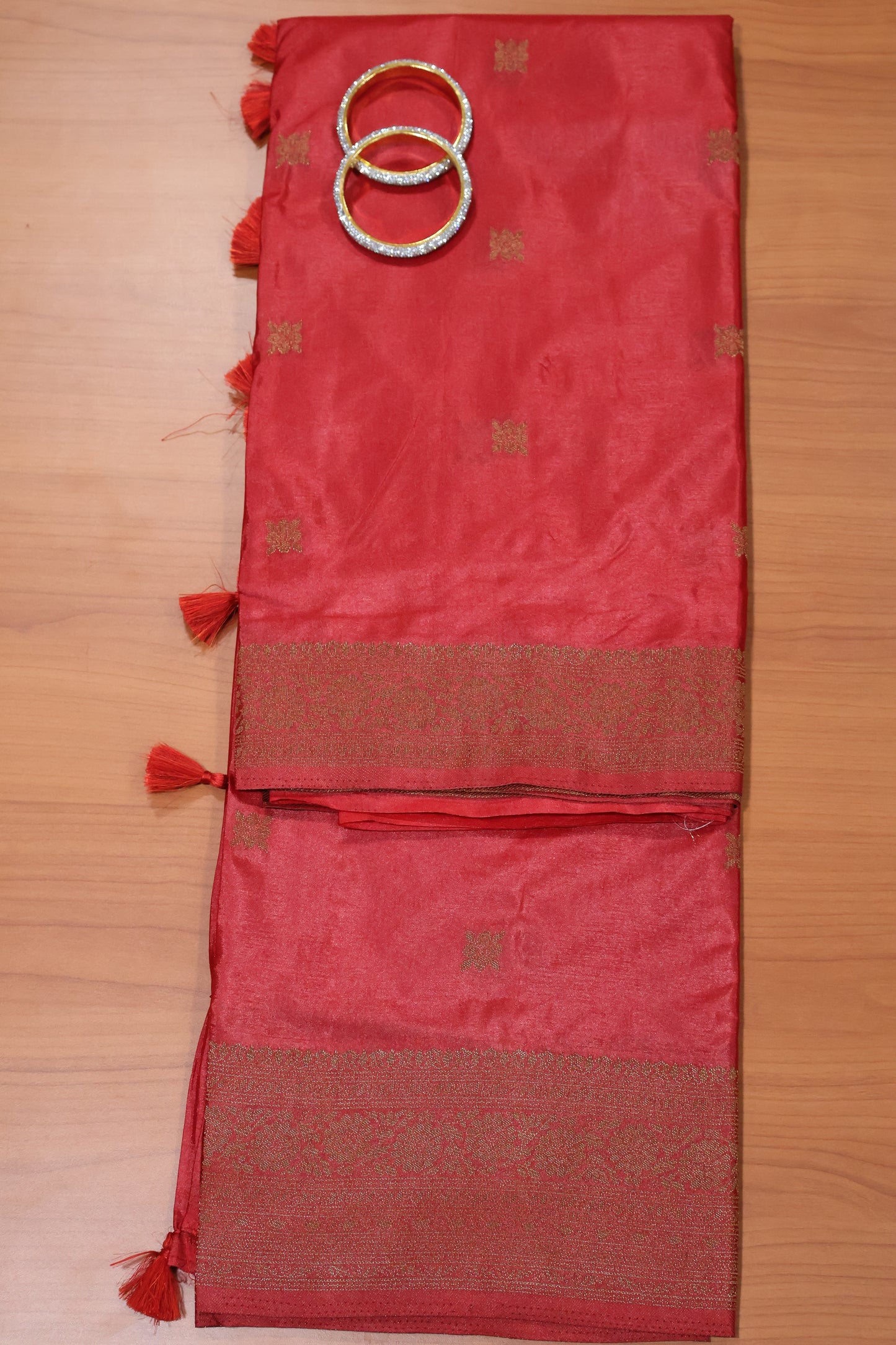 Semi Katan Silk Saree- Maroon Leaf Flower