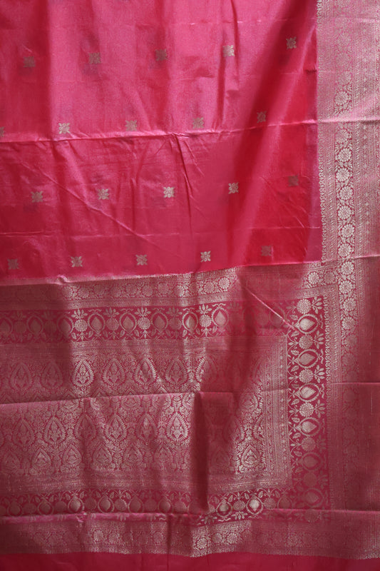 Semi Katan Silk Saree- Maroon Leaf Flower