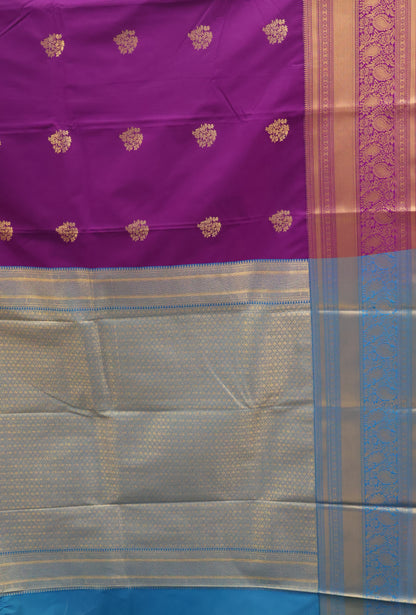 Semi Kanjivaram Silk Saree -Purple Manga Big Border