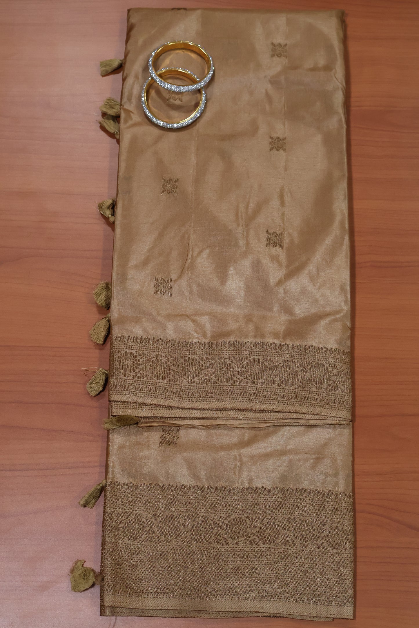 Semi Katan Silk Saree- Sandal Leaf Flower