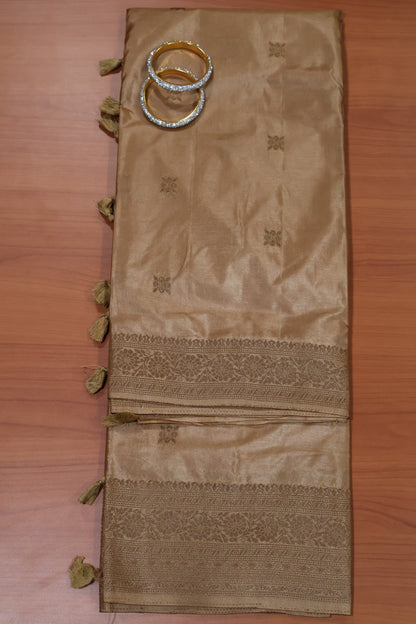 Semi Katan Silk Saree- Sandal Leaf Flower