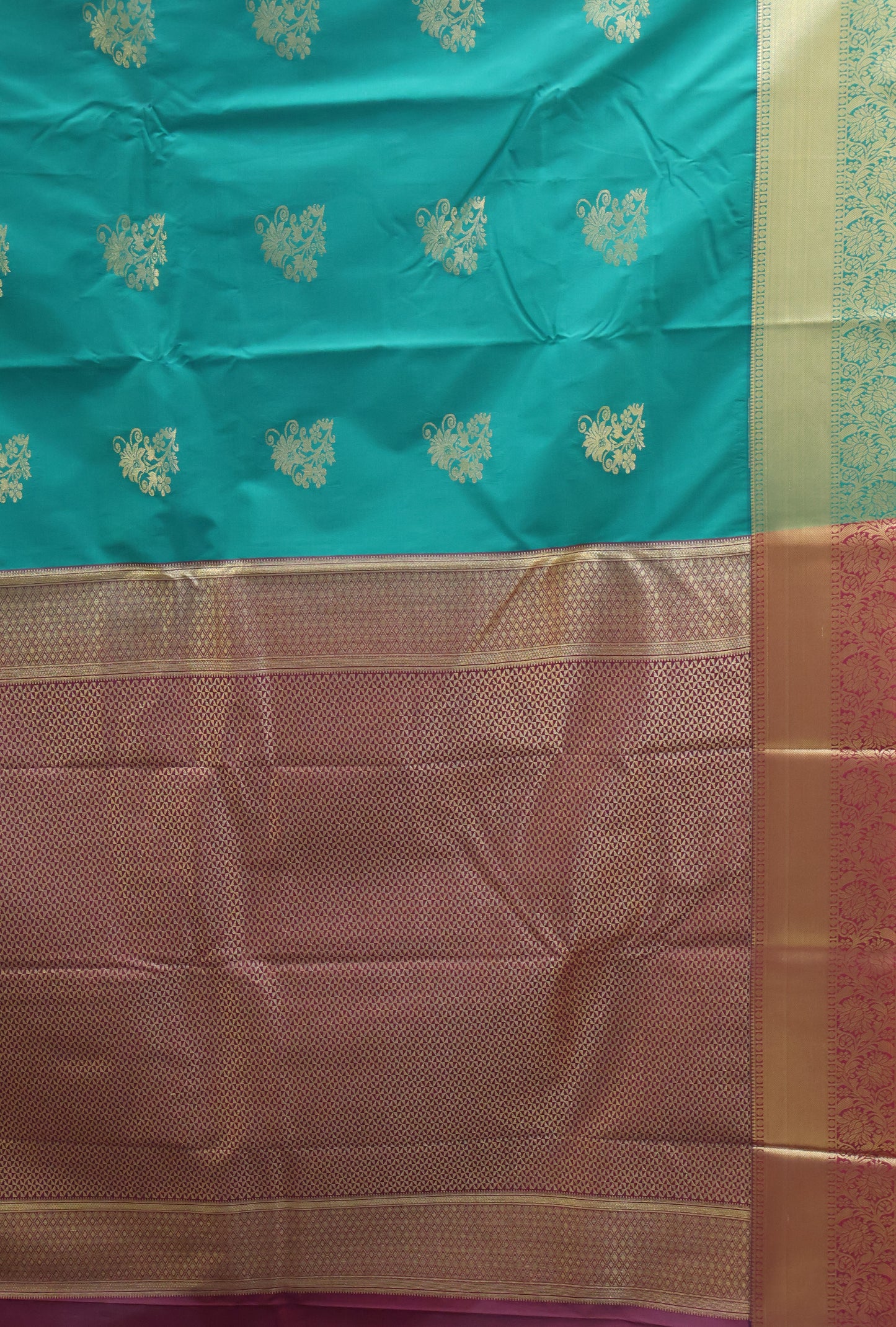 Semi Kanjivaram Silk Saree -Green Floral Buta
