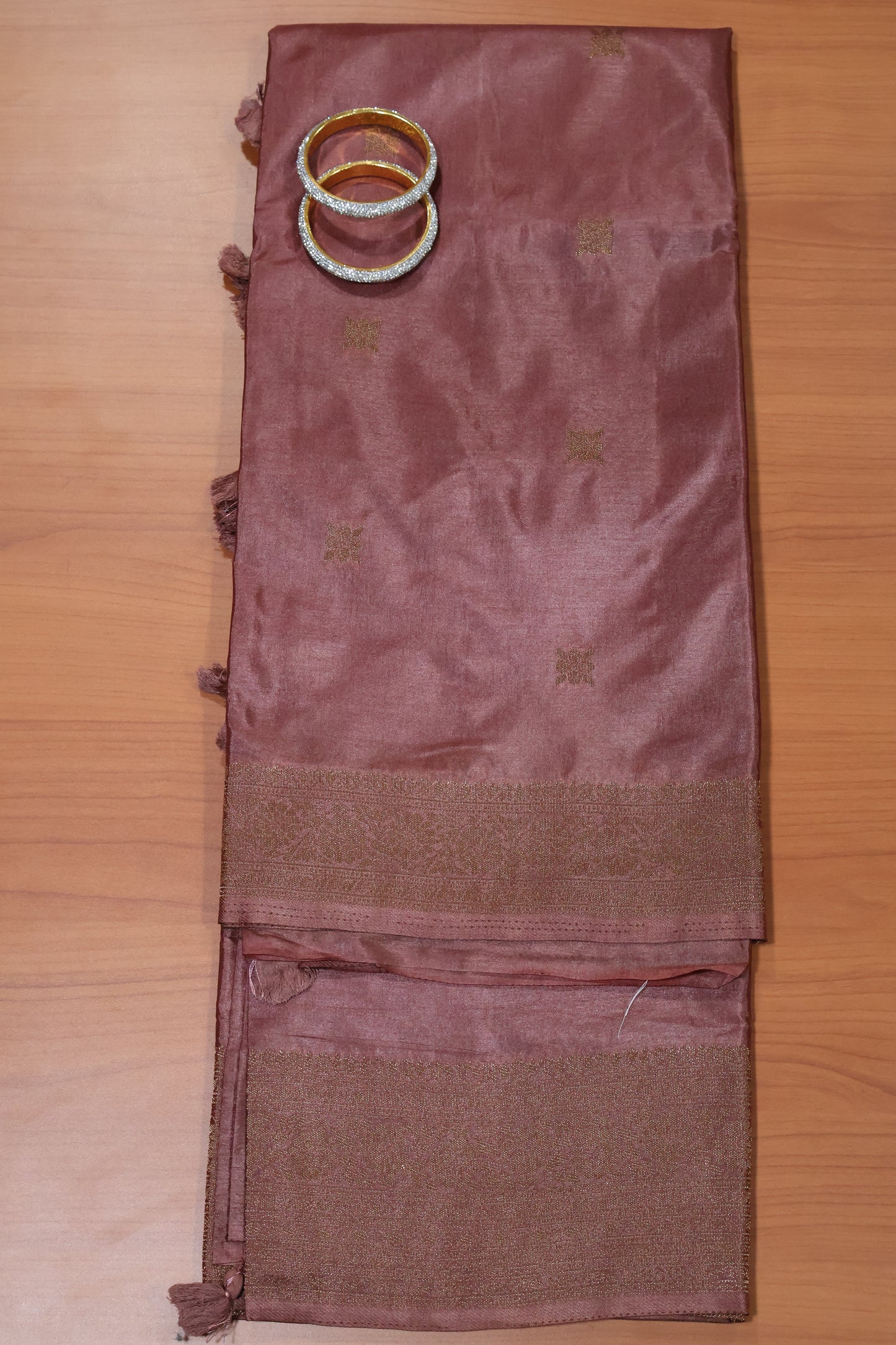 Semi Katan Silk Saree- Mauve Leaf Flower