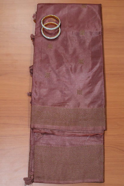 Semi Katan Silk Saree- Mauve Leaf Flower