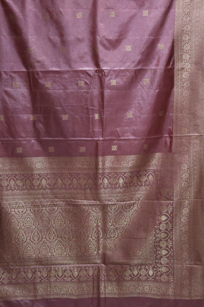 Semi Katan Silk Saree- Mauve Leaf Flower