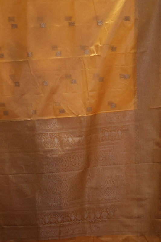 Semi Katan Silk Saree-Mustard Leaf Flower