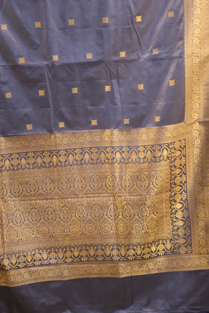 Kathan Silk Saree-Navy Blue Leaf Flower
