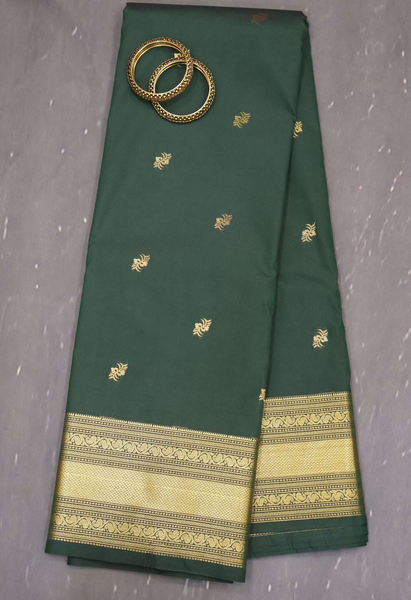 Semi Kanchipuram Silk Saree -Bottle Green