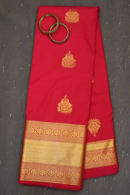 Semi Kanjivaram Silk Saree -Redish Pink Twin Peacock