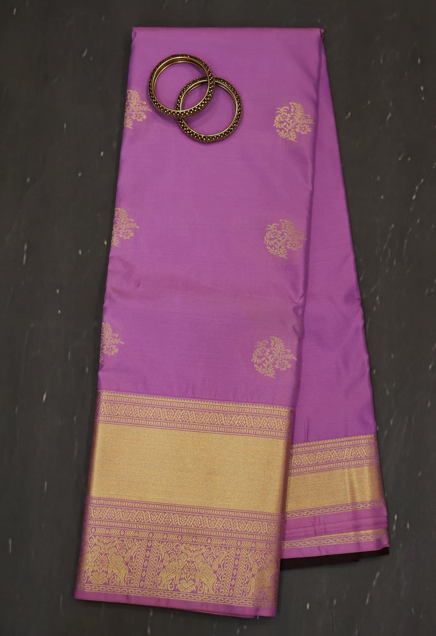 Semi Kanchipuram Silk Saree -Lavendar Twin Elephant