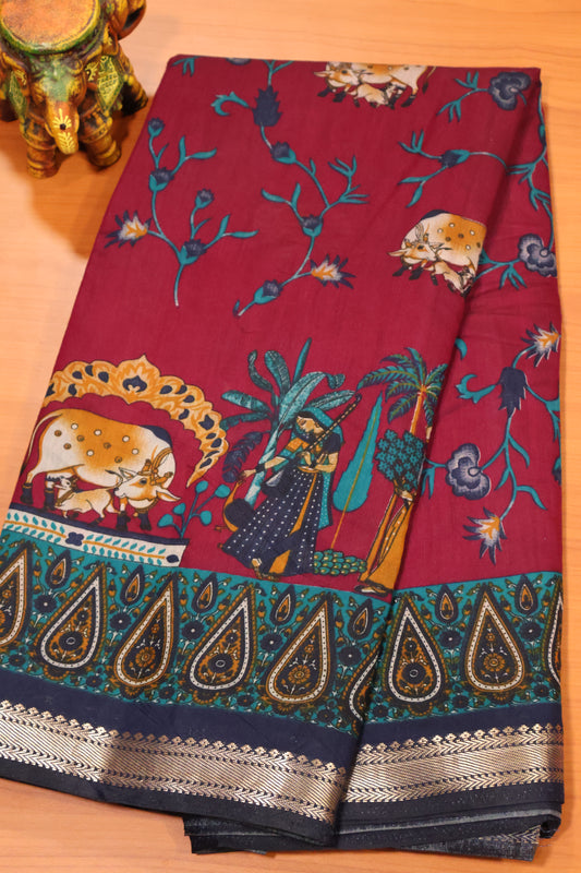 Malai Cotton Saree-Purple Pichwai Print