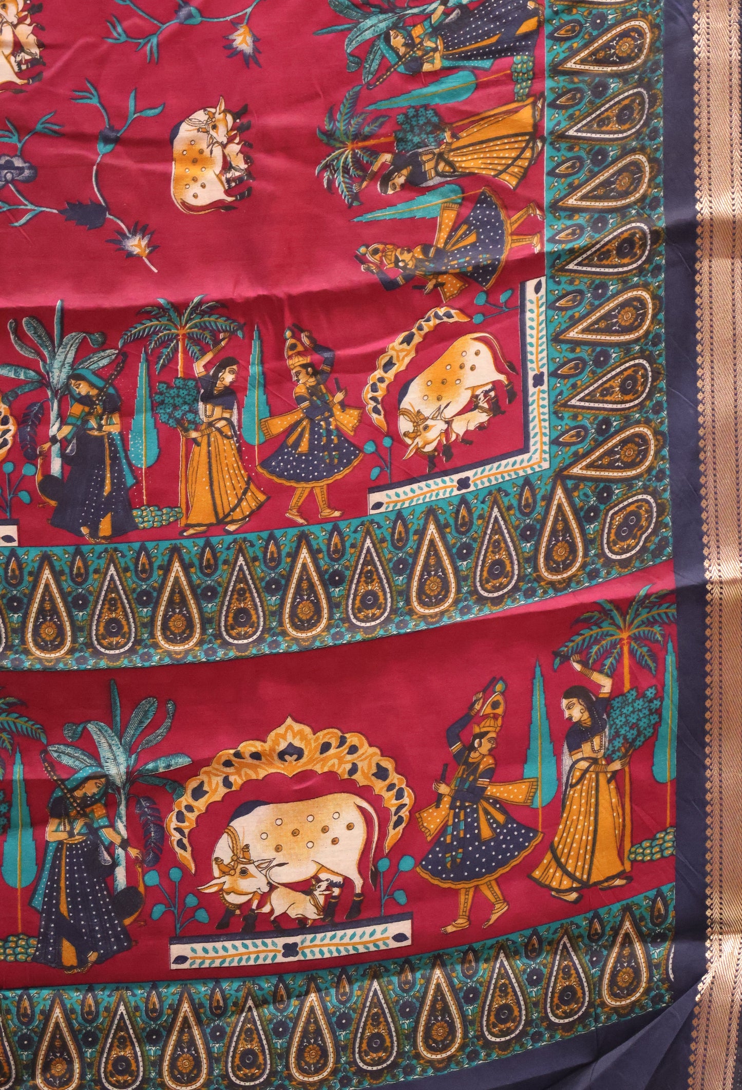 Malai Cotton Saree-Purple Pichwai Print
