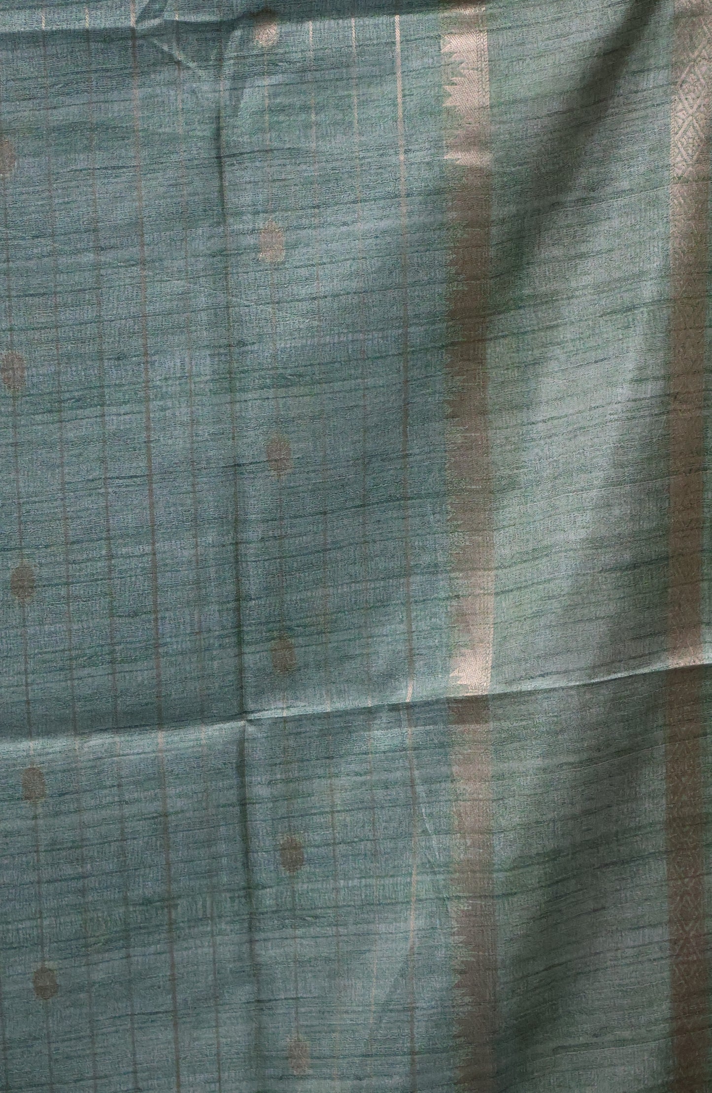 Semi Tussar Saree-Sky Blue Maharaja Print