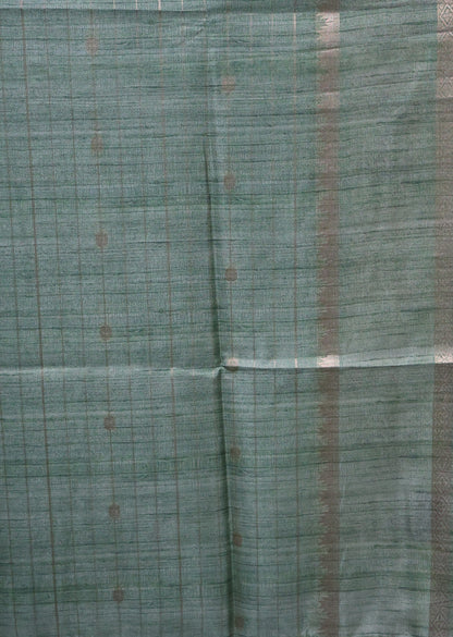 Semi Tussar Saree-Green Maharaja Print