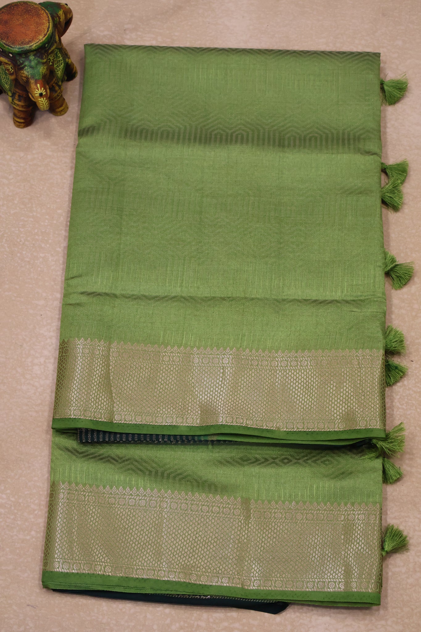 Semi Tussar Saree-Green Muted Body Print