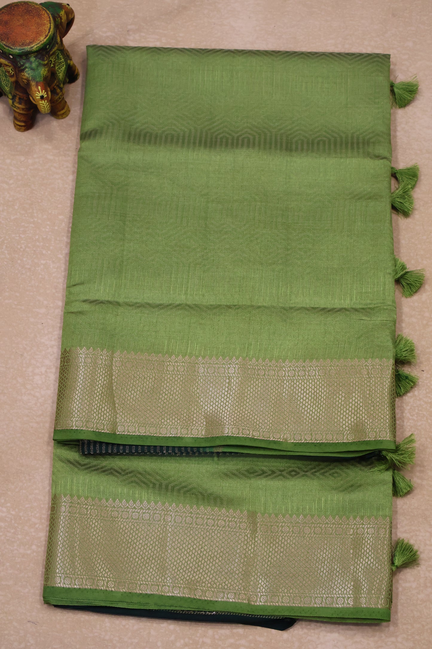 Semi Tussar Saree-Green Muted Body Print