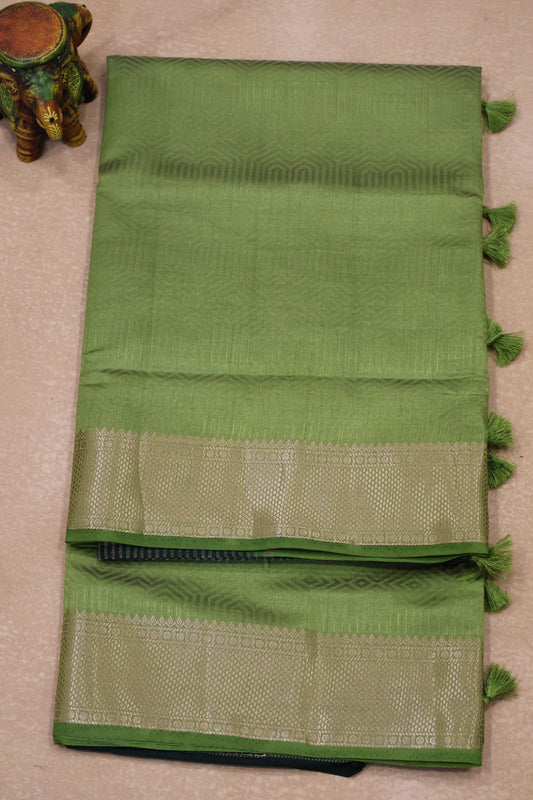 Semi Tussar Saree-Green Muted Body Print
