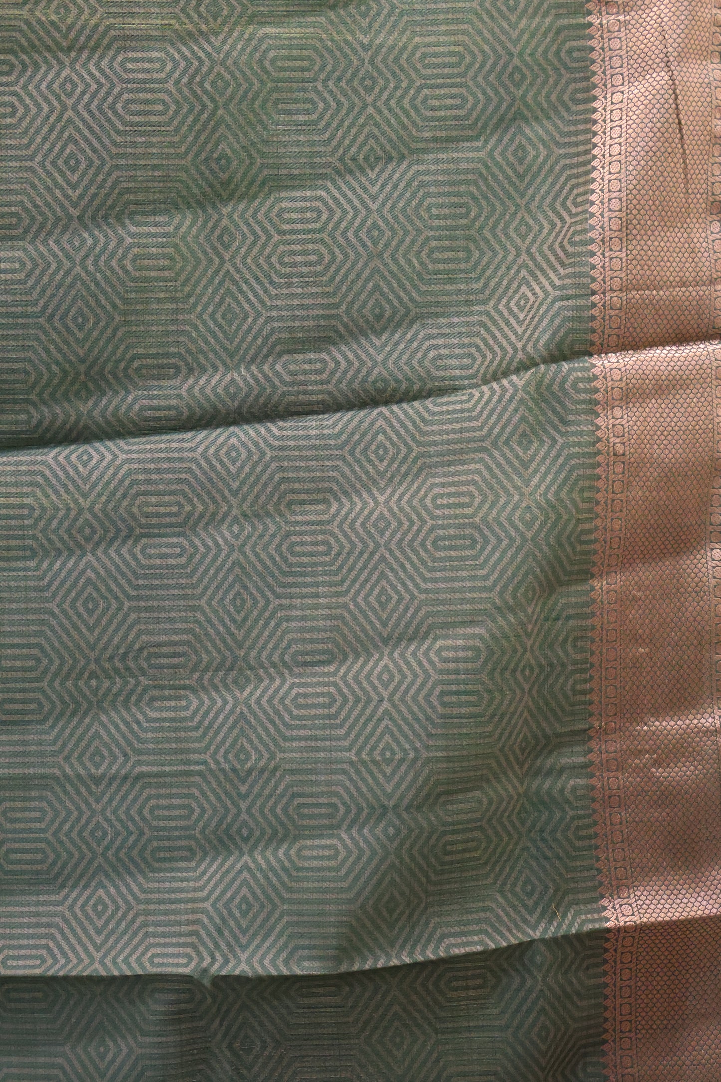 Semi Tussar Saree-Green Muted Body Print