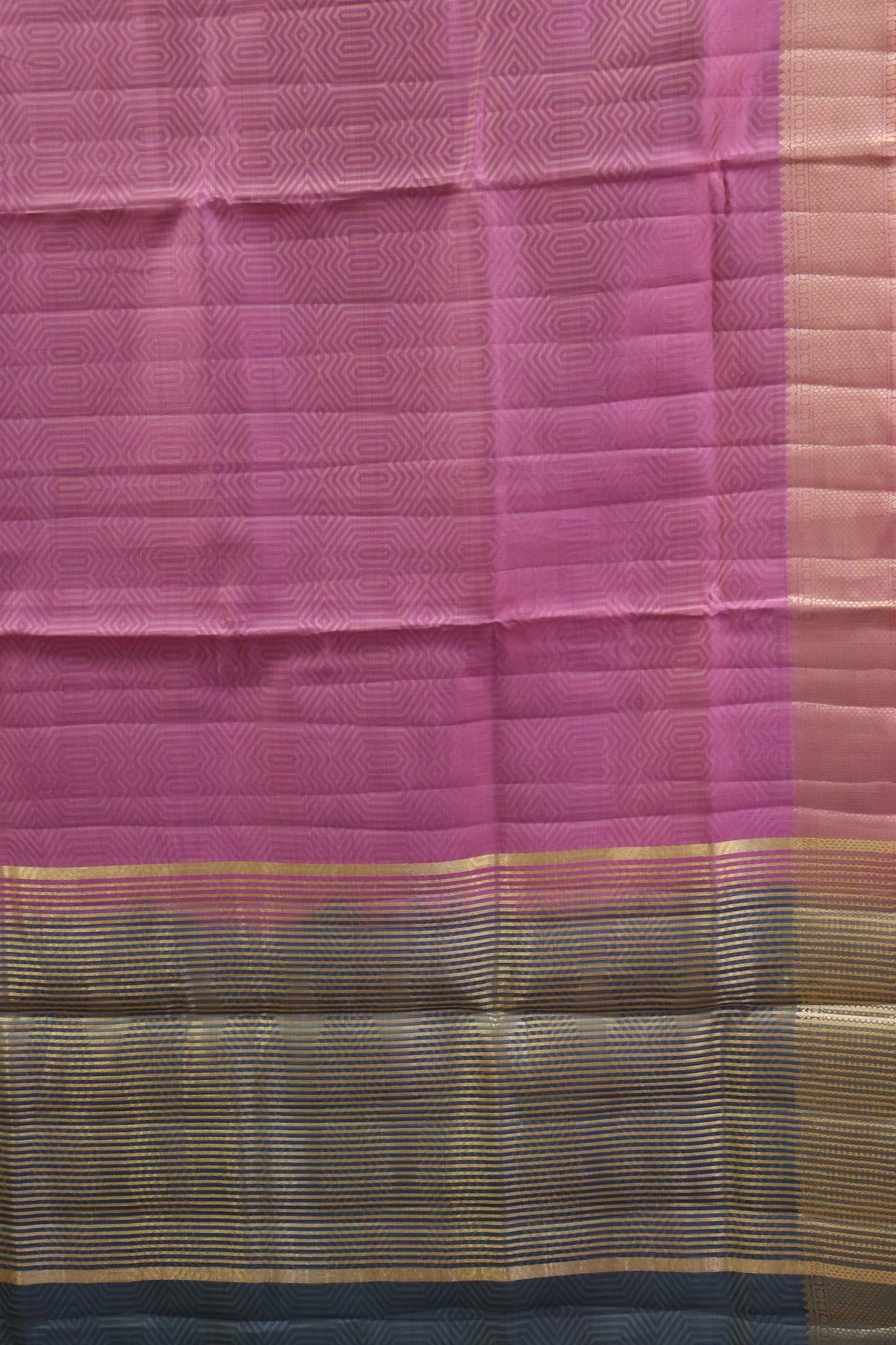 Semi Tussar Saree-Purple Green Muted Body Print