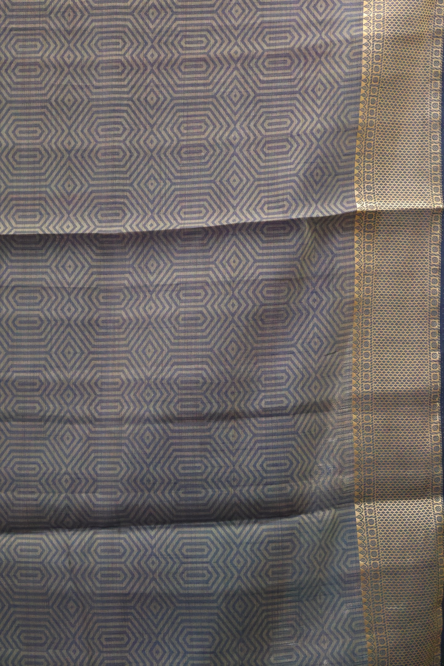 Semi Tussar Saree-Purple Green Muted Body Print