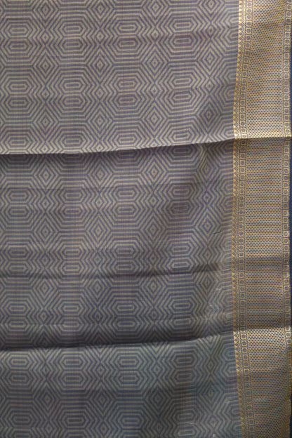 Semi Tussar Saree-Purple Green Muted Body Print