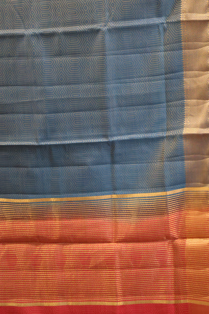 Semi Tussar Saree-Peacock Blue Muted Body Print