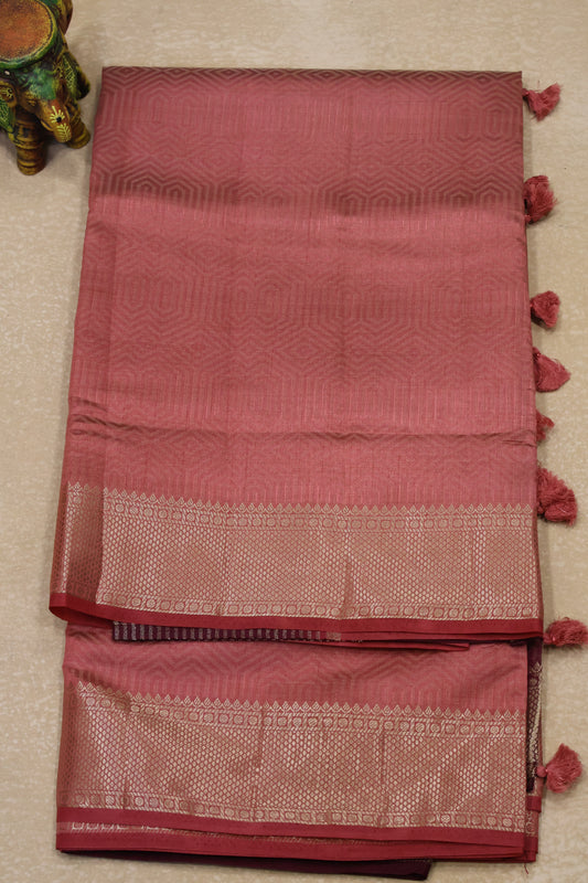 Semi Tussar Saree-Pale Orange Muted Body Print