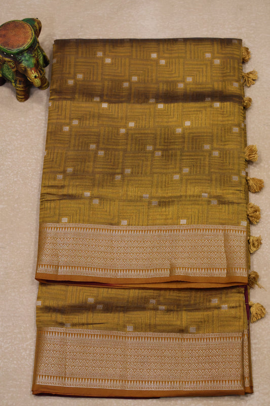 Semi Tussar Saree-Gold Dual Square Pattern