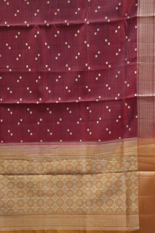 Semi Tussar Saree-Maroon Dual Square Pattern