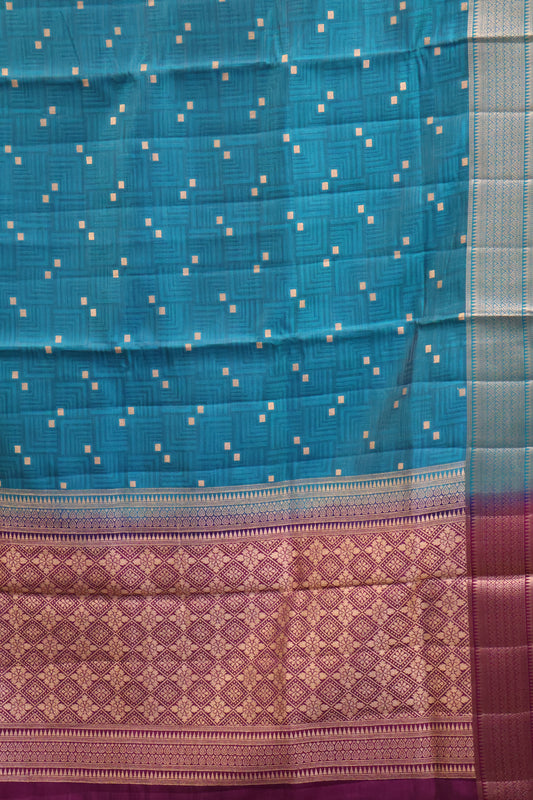 Semi Tussar Saree-Peacock Green Dual Square Pattern