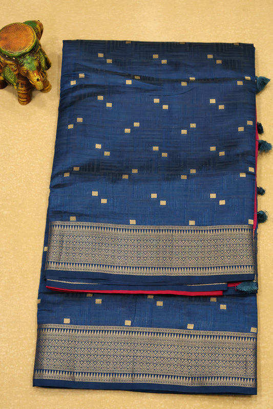 Semi Tussar Saree-Peacock Green Dual Square Pattern