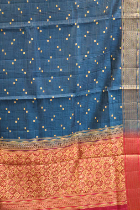 Semi Tussar Saree-Peacock Green Dual Square Pattern