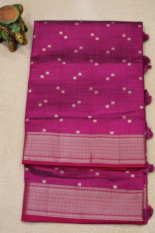 Semi Tussar Saree-Rani Pink Dual Square Pattern