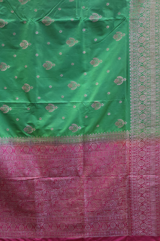 Soft Tussar Saree-Teal Green Creeper Flower Design