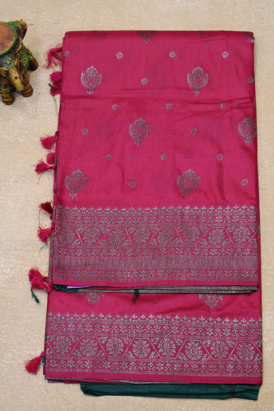 Soft Tussar Saree-Dark Pink Creeper Flower Design
