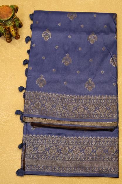 Soft Tussar Saree-Blue Creeper Flower Design