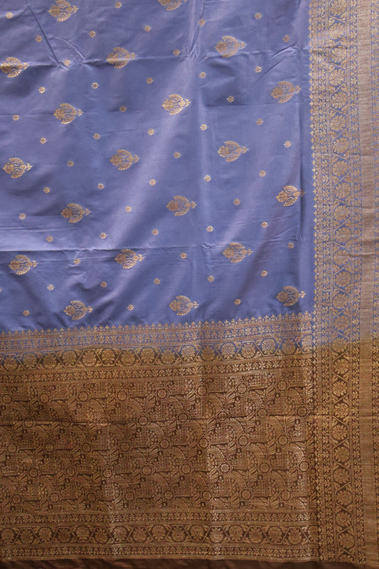 Soft Tussar Saree-Blue Creeper Flower Design